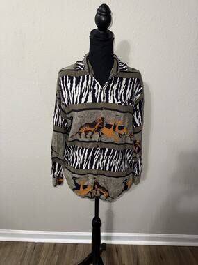 Short Circuit Vintage 90s Rayon Button Down Shirt M Medium Safari Womens